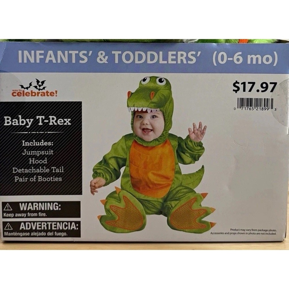 Way to Celebrate Baby T-Rex Dinosaur Halloween Costume 0-6M Jumpsuit 21819